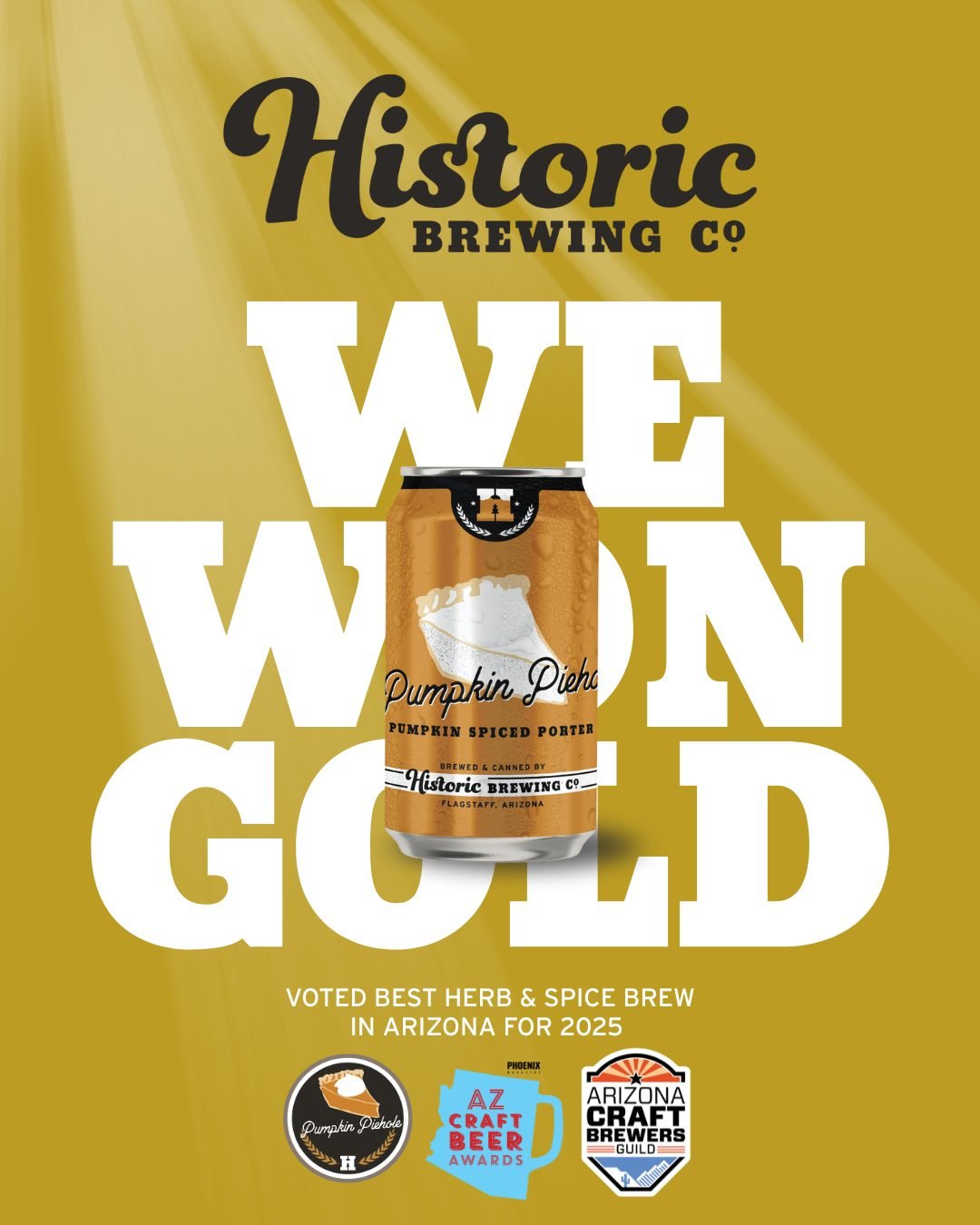 🍻🏅We won GOLD for our Pumkin Piehole Pumpkin Spiced Porter! 🏅🍻 On Sunday, at the 2025 Arizona Craft Beer Awards we were awarded gold for best Herb &amp; Spiced Brew in Arizona! HUGE thank you to @azcraftbrewersguild &amp; @phxmagazine for all the